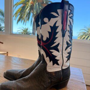 Burns Cowboy Boots Grey Distressed Lizard White Detail Women’s 11 / Men’s 9.5 D